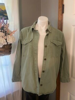 Kensie Light Olive Military-Style Utility Shirt Jacket
